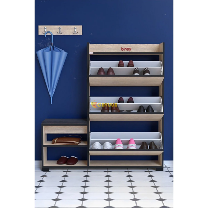 Shey Store Star Elite Seated Shoe Rack Pouf Seat Cushioned Right Side 3 Shelves Drop Lid Wooden 125x Istanbul - photo 8