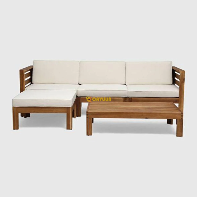 ZerkaConcept Puzzle Solid Pine Wood Garden Balcony Corner Set with Coffee Table - Oak Istanbul - photo 2