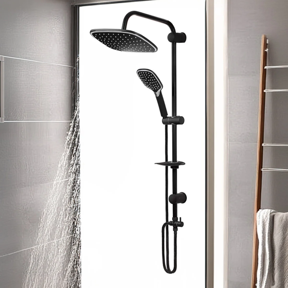 Decordem Eco Oval Shower System, Sliding Hand Shower Set, Stainless Steel, Standard Soap Dish, Black Istanbul