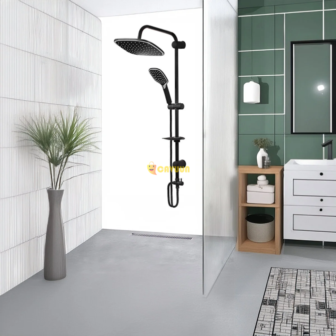 Decordem Eco Oval Shower System, Sliding Hand Shower Set, Stainless Steel, Standard Soap Dish, Black Istanbul - photo 2