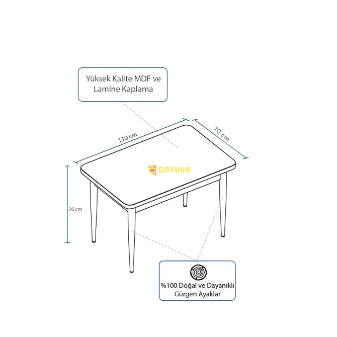 Sar Pakete Tulca Series 70x110 White MDF Table Fixed Dining Table White Istanbul - photo 2