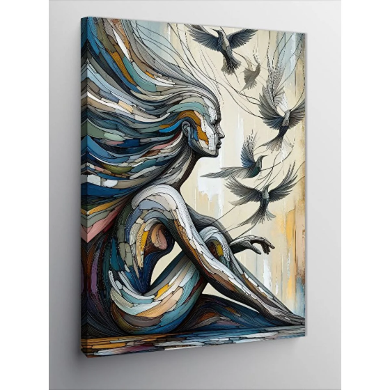 Tablomega Canvas Painting Abstract Woman And Birds 70x100 cm Istanbul