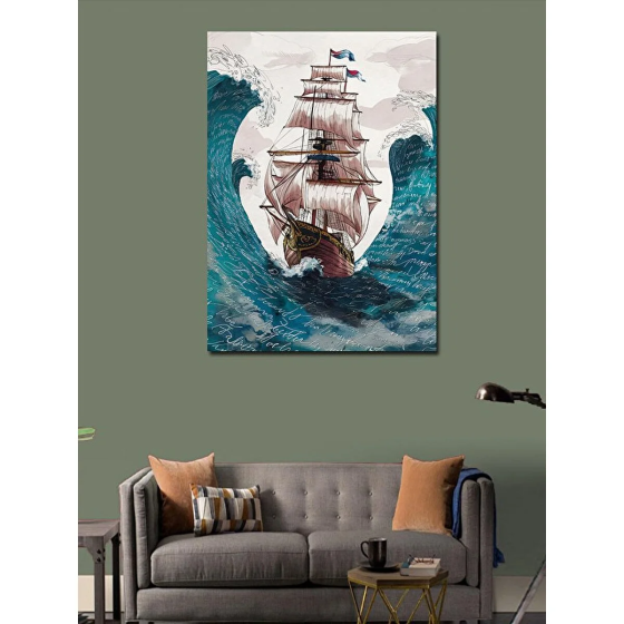 Tablomega Canvas Print Pirate Ship And Big Waves 100x140 cm Istanbul