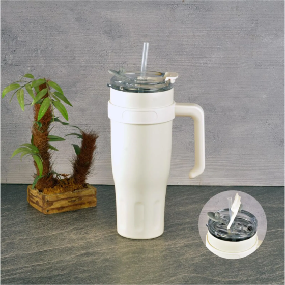 Tohana Straw Mug Thermos - White - 1180 ml Istanbul