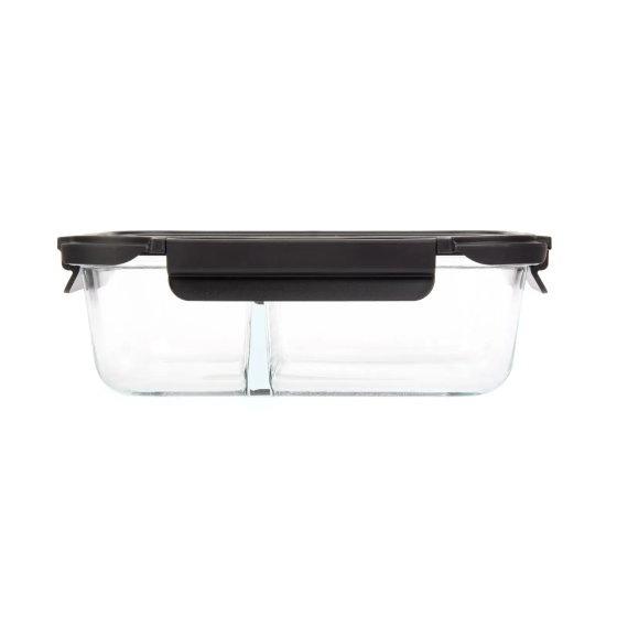 Tohana Locked Compartment Glass Storage Container - Transparent / Black - 1500 ml Istanbul