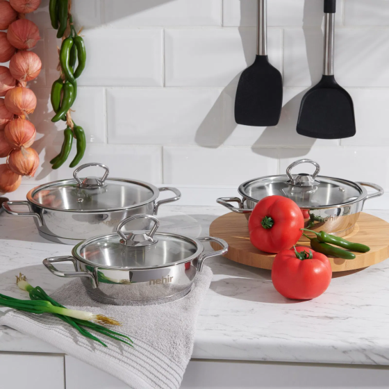 Nehir Silver Steel 6 Piece Pan Set - Gray Стамбул