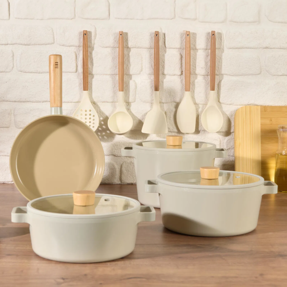 Neoflam Fika 7 Piece Pots and Pans Set - Beige Istanbul