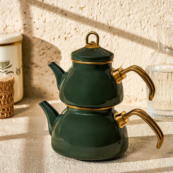 Emsan Artisan Enamel Mini Teapot Set - Green Стамбул