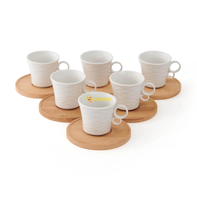 Pachi 12 Piece Bamboo Plate Porcelain Coffee Cup Set - White Istanbul - photo 2