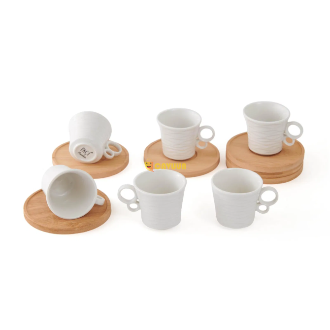 Pachi 12 Piece Bamboo Plate Porcelain Coffee Cup Set - White Istanbul - photo 3