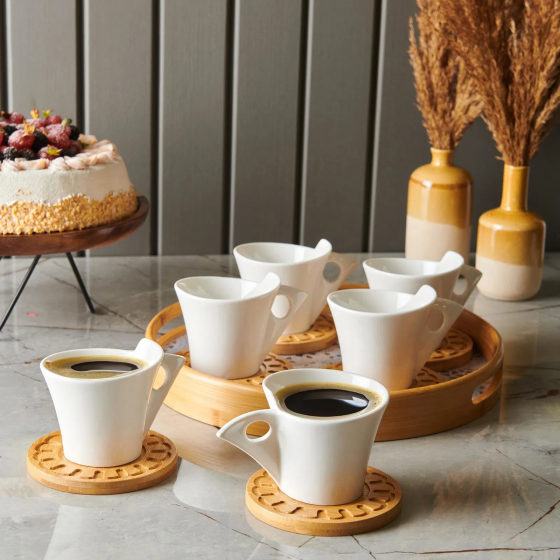 Pachi Belina 12 Piece Bamboo Plate Tea Cup Set - White Стамбул