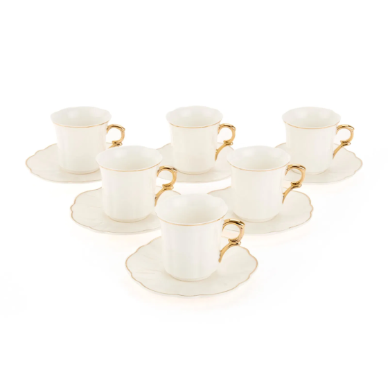 Benante Porcelain Gold Rim 12 Piece Coffee Cup Set - White Стамбул