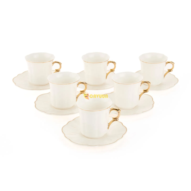 Benante Porcelain Gold Rim 12 Piece Coffee Cup Set - White Istanbul - photo 1