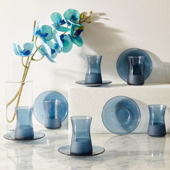 Rakle Matte 12 Piece Tea Set - Blue - 132 ml Istanbul