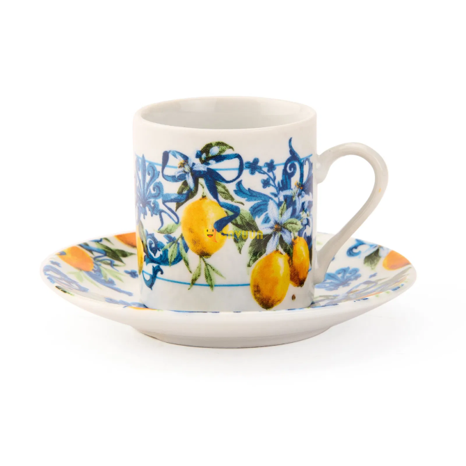 Perotti Lemon Patterned Porcelain Turkish Coffee Cup Set of 6 - Blue - 120 ml Istanbul - photo 3