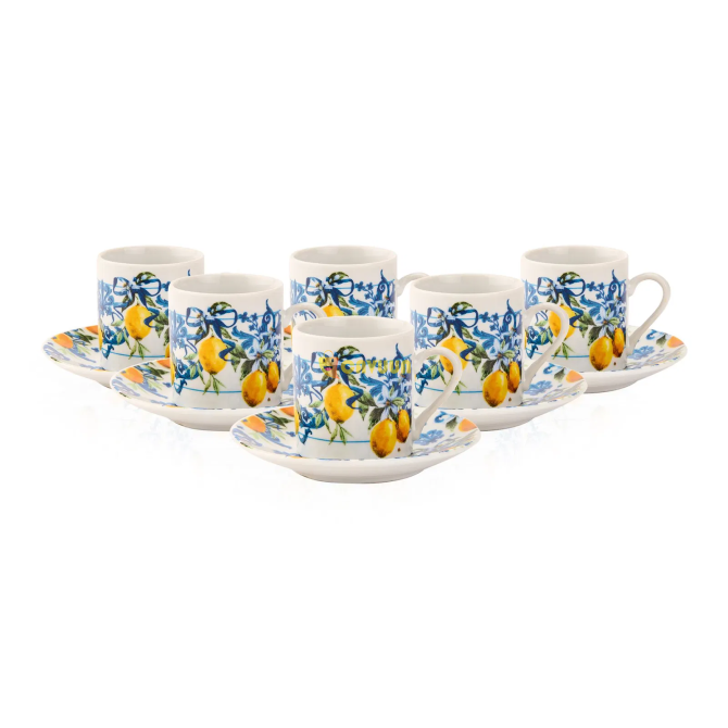 Perotti Lemon Patterned Porcelain Turkish Coffee Cup Set of 6 - Blue - 120 ml Istanbul - photo 2