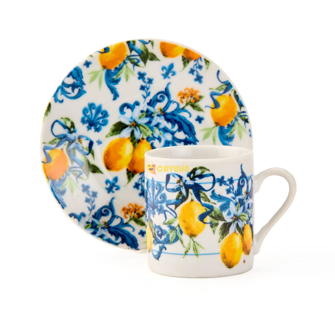 Perotti Lemon Patterned Porcelain Turkish Coffee Cup Set of 6 - Blue - 120 ml Istanbul - photo 4