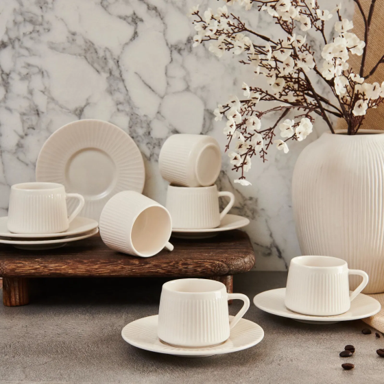 Bambum Lara Verti 12 Piece Coffee Cup Set - White Istanbul