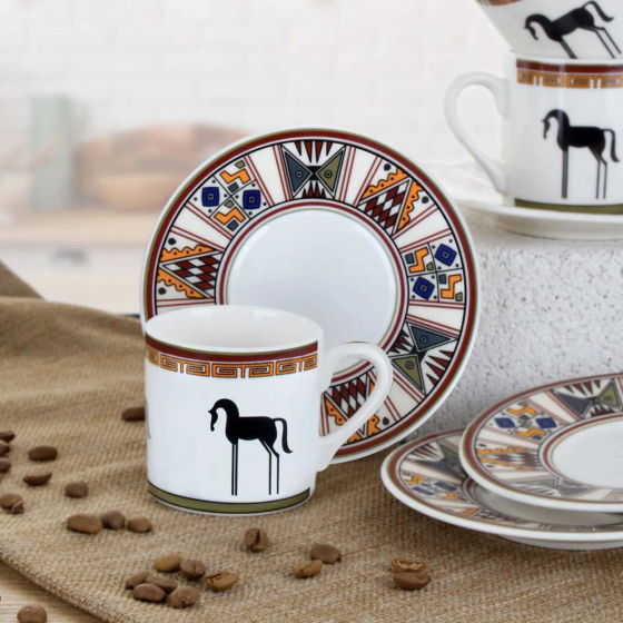 Porsima Horse 12 Piece Coffee Cup Set - Colorful - 100 ml Istanbul