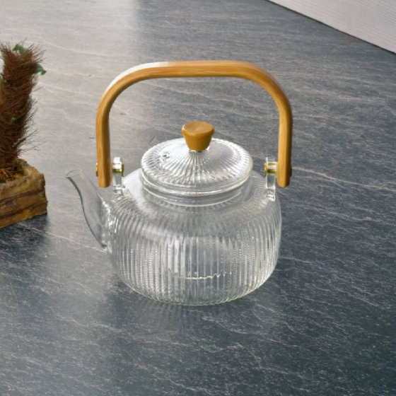 Tohana Glass Teapot with Bamboo Handle and Strainer - Transparent - 600 ml Istanbul