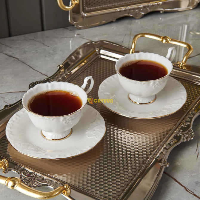 İpek Bone Porcelain Gilded Tea Set of 2 - White Istanbul - photo 1