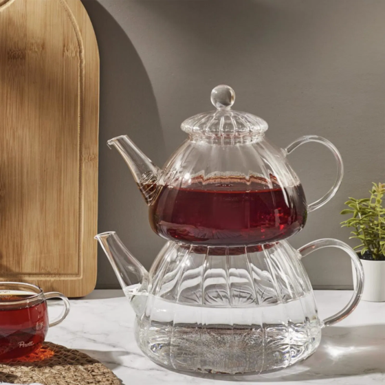 Perotti Vitor Borosilicate Glass Teapot - Transparent - 1.5 lt + 800 ml Istanbul