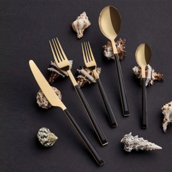 Neva Bitter 30 Piece Cutlery Set - Black / Gold Стамбул