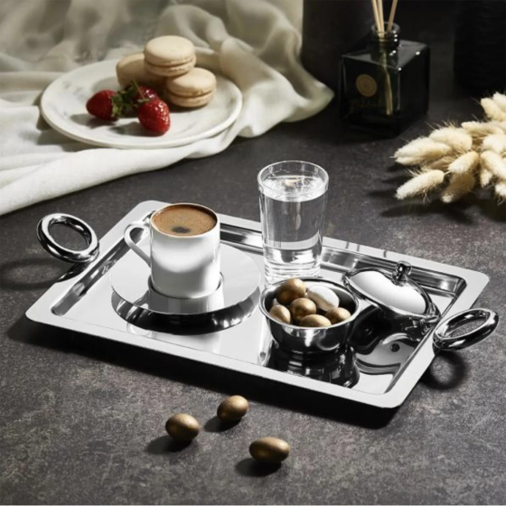 Arow Rectangular Gold Handled Coffee Tray - Gray Стамбул