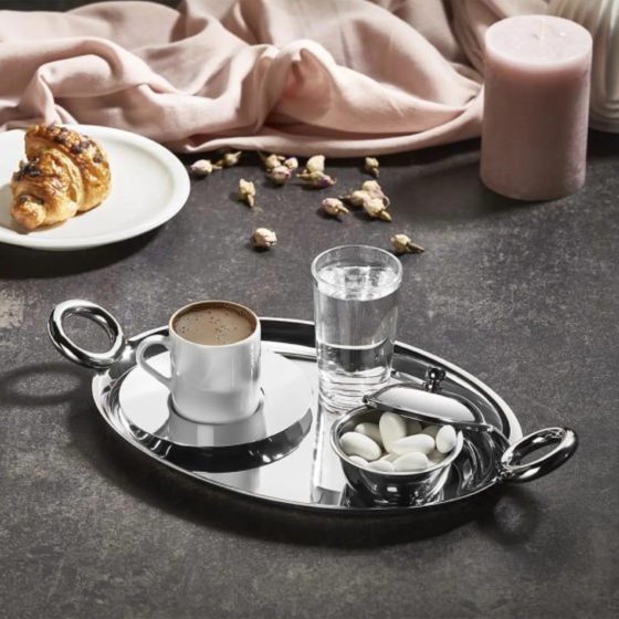 Arow Oval Handled Coffee Tray - Inox - 34 cm Стамбул