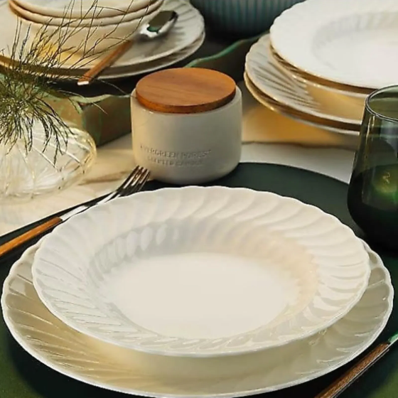 Kütahya Porcelain Lilyum Bone 24 Piece Dinner Set - Cream Стамбул