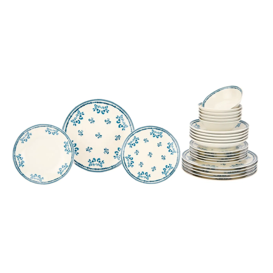 Tulu Porcelain Saint Tropez 24 Piece Dinner Set - Blue / White Istanbul