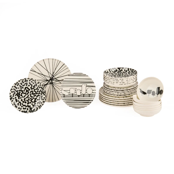 Bonna Chichi 24 Piece Dinner Set - Black / White Istanbul