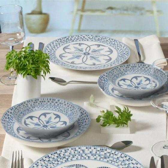 Gural Porcelain Athens 24 Piece Dinner Set - White / Blue Стамбул