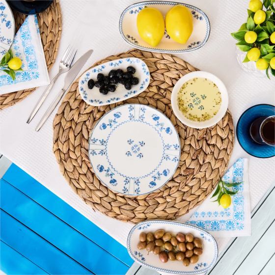 Tulu Porcelain Santorini 14 Piece Breakfast Set - White / Blue Istanbul