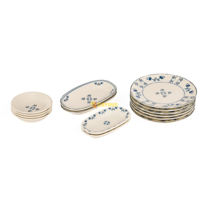 Tulu Porcelain Santorini 14 Piece Breakfast Set - White / Blue Istanbul - photo 3