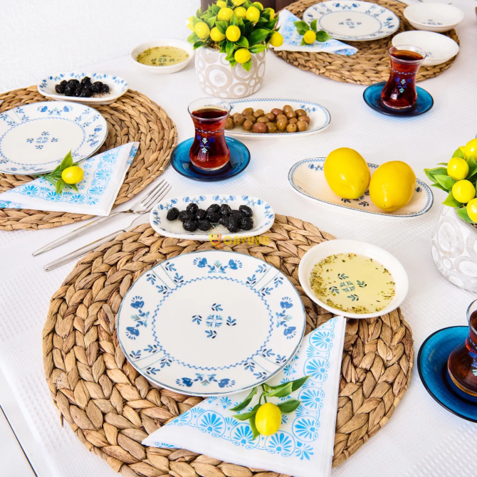 Tulu Porcelain Santorini 14 Piece Breakfast Set - White / Blue Istanbul - photo 2