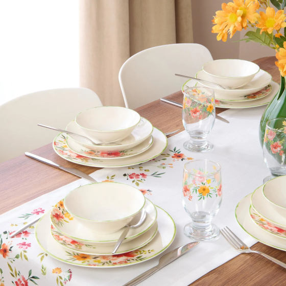 Tulu Porcelain Botanical 24 Piece Dinner Set - White Стамбул