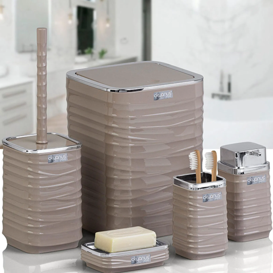 Okyanus Home Luna Square 5-Piece Bathroom Set - Brown Istanbul