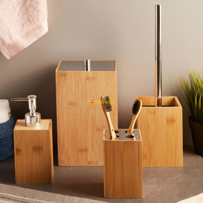 Perotti Bamboo 4-Piece Bathroom Accessory Set - Beige Istanbul - photo 1