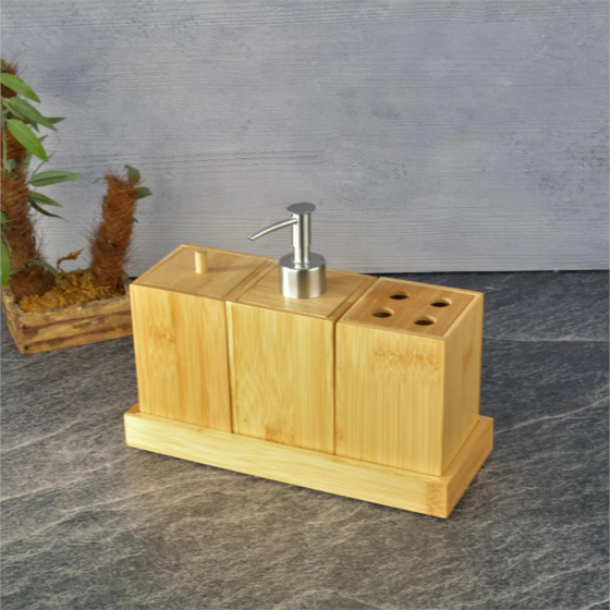 Tohana Bamboo 3-Piece Bathroom Accessory Set - Beige Istanbul