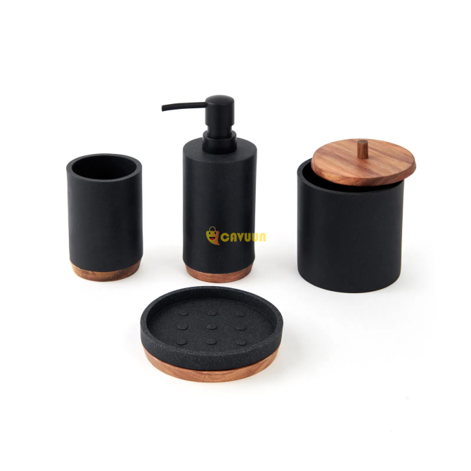 AquaLuna Robe 4-Piece Bathroom Accessory Set - Black Istanbul - photo 2