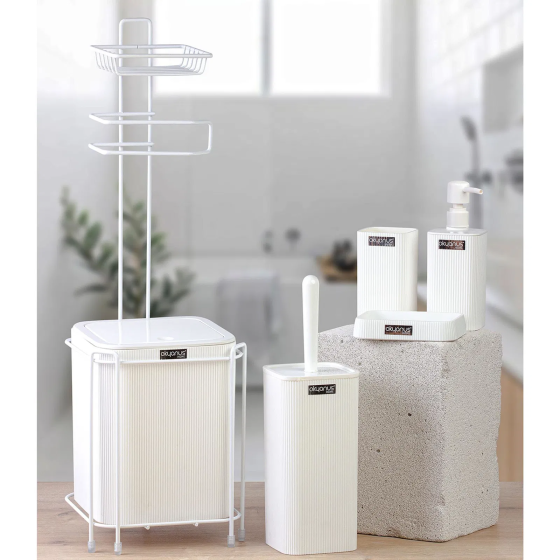 Okyanus Home Spare Square Toilet Paper Holder 6-Piece Bathroom Accessory Set - White Istanbul