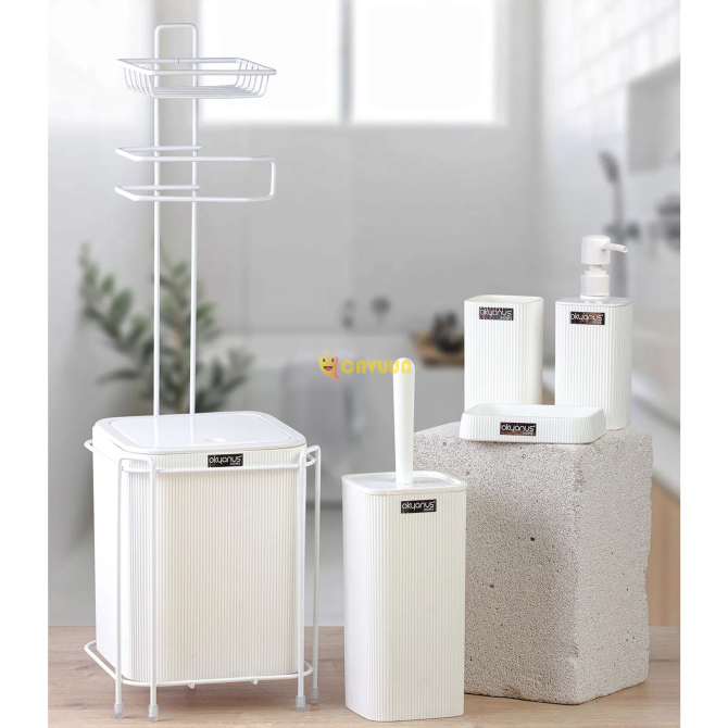 Okyanus Home Spare Square Toilet Paper Holder 6-Piece Bathroom Accessory Set - White Istanbul - photo 1