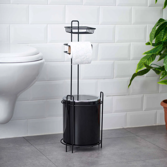 Metalife Spare Toilet Paper Holder and Trash Can - Black Istanbul