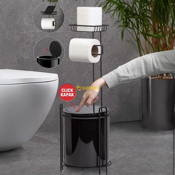 Metalife Spare Toilet Paper Holder and Trash Can - Black Istanbul - photo 2