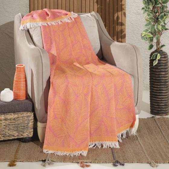 Evidea Soft Floral Patterned Sofa Cover - Orange / Pink - 130x170 cm Istanbul