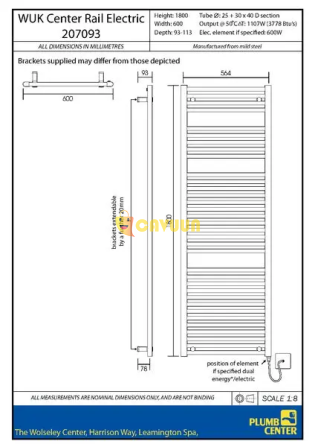 Center CB MD001-MS electric straight 1800x600 1146w White London - photo 2