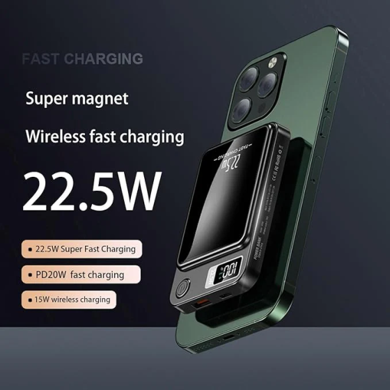 22.5 W, Fast Charging Slim and Lightweight Magnetic Portable Wireless Power bank with LED Display London