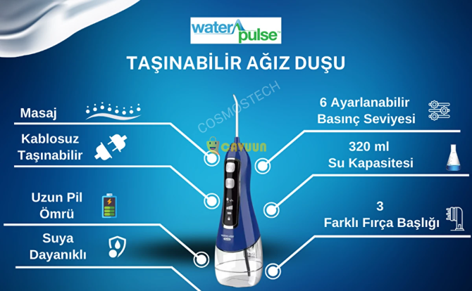 Waterpulse Wireless Pro V580 320 мл портативный стоматологический/зубной синий уход и ирригатор полости рта Стамбул - изображение 3