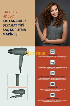 Grundig Hd 2261 1600w Folding Hair Dryer Istanbul - photo 7